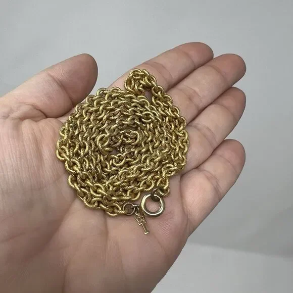 Vintage Crown Trifari Long Gold Tone Chain Necklace 32" Thick Chain Longline - Picture 8 of 9